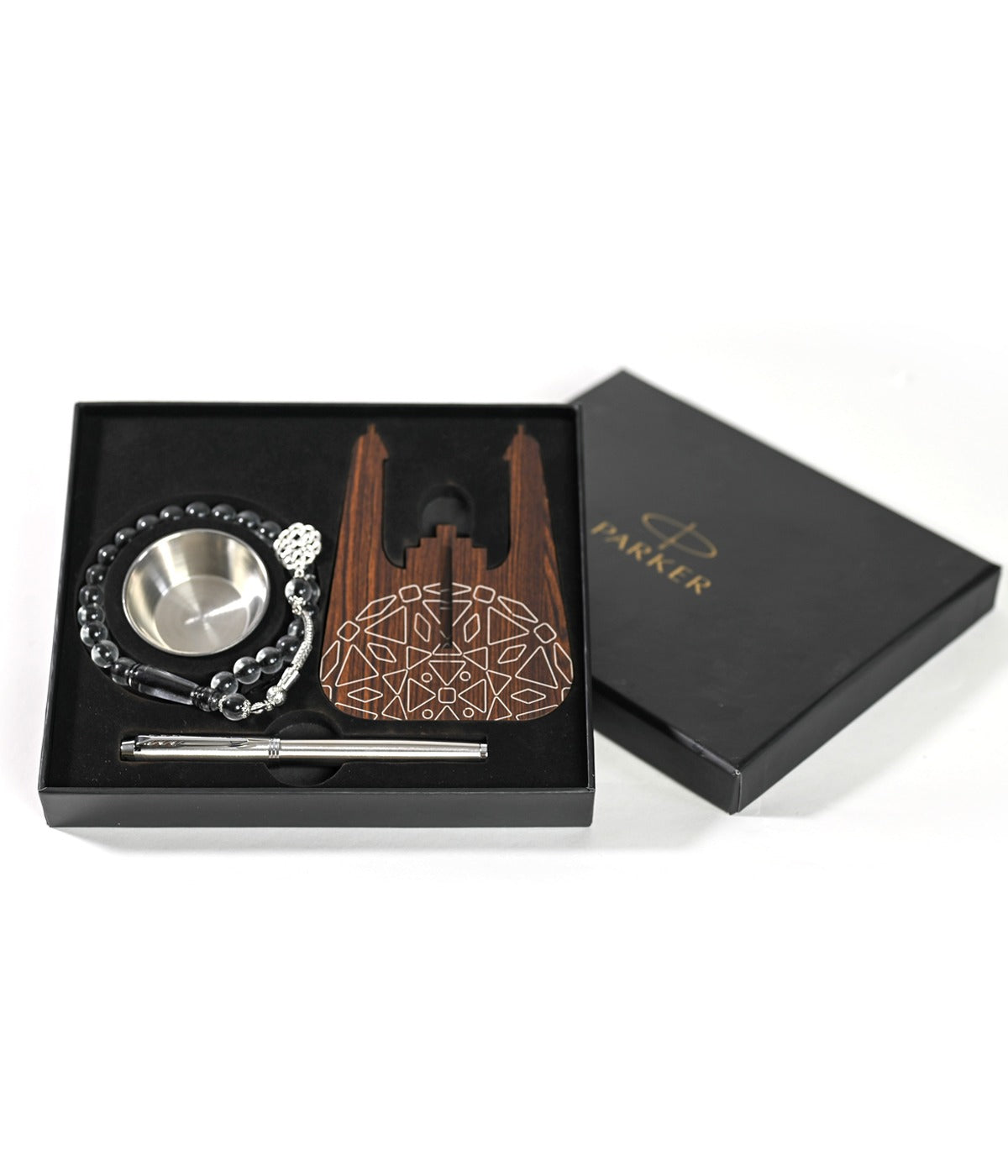 SILVER SET ROLLER PEN & ROSARY & INCENSE BURNER