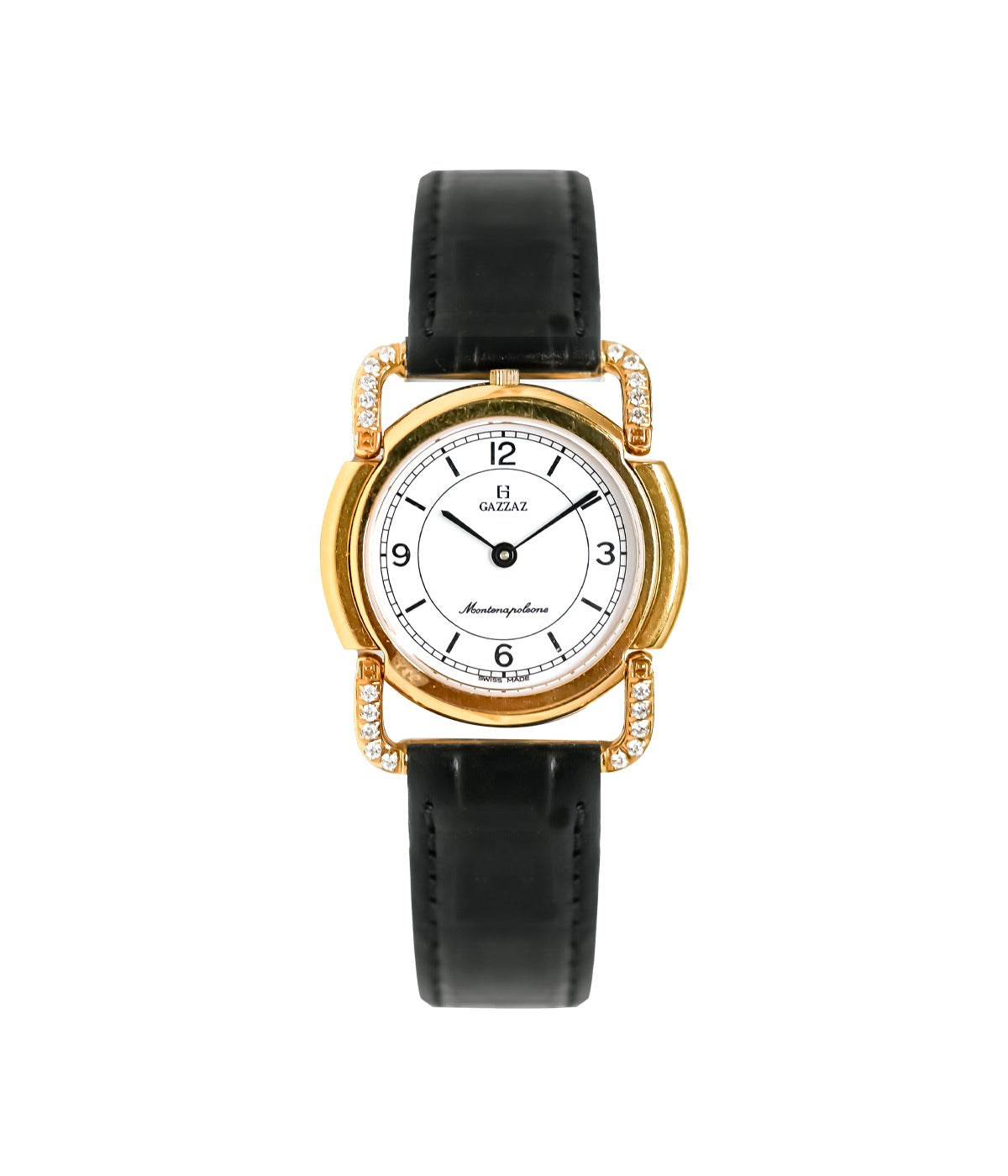 ساعه قزاز سويسرى بالفصوص ذهبى ستنلستيل مع استيك جلد طبيعى للجنسين