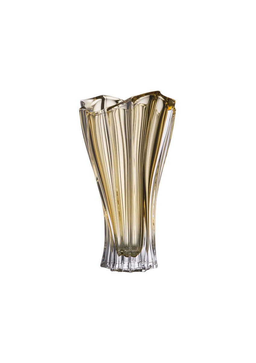 BOHEMIAN AMBER CRYSTAL VASE 32 CM ON GLASS BASE