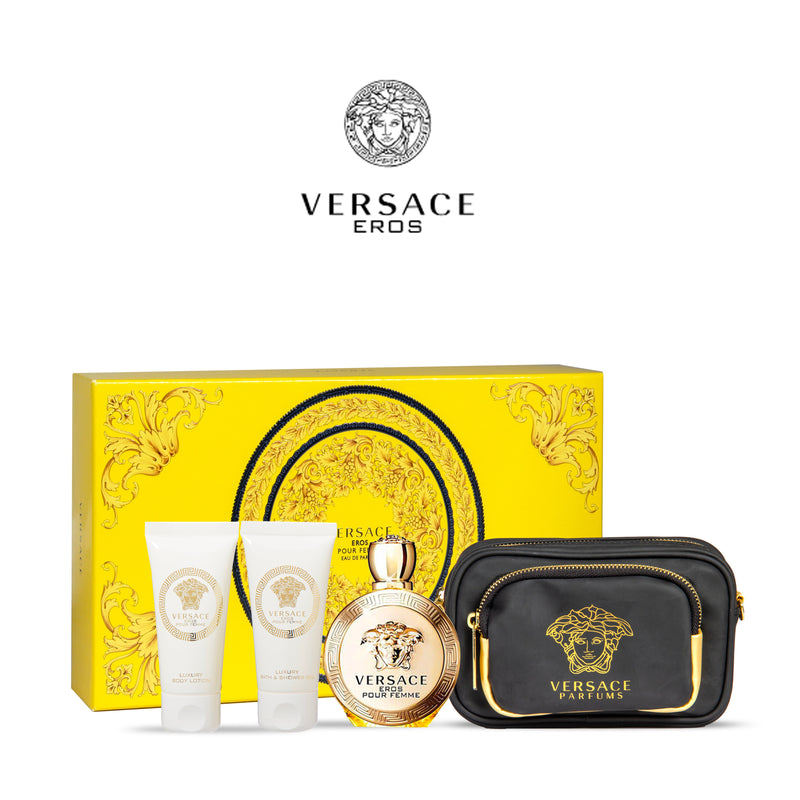 VERSACE EROS GIFT SET 100 EDP+BODY LOTION+SHOWR GEL+POUCH