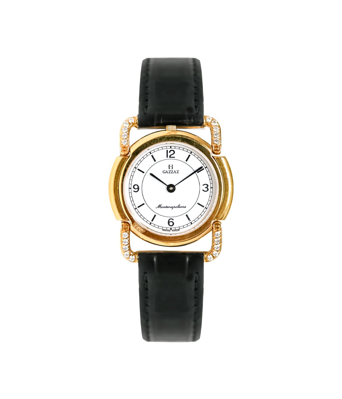 ساعه قزاز سويسرى بالفصوص ذهبى ستنلستيل مع استيك جلد طبيعى للجنسين