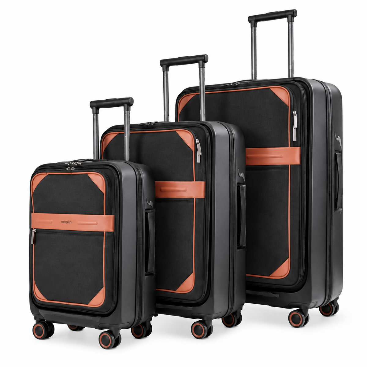 Magellan Travel Luggage Set with Front Zip Pockets – Black – 3 Pieces