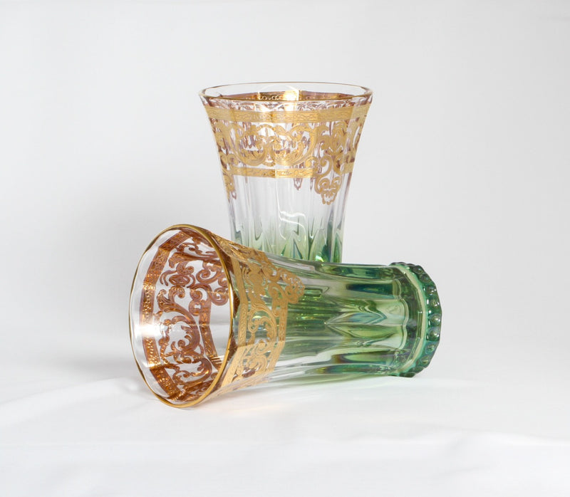 POLAND LONG GLASS SET 6 PCS GREEN CRYSTAL