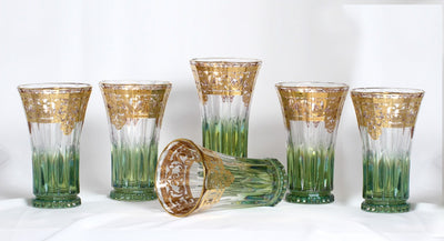 POLAND LONG GLASS SET 6 PCS GREEN CRYSTAL