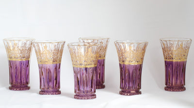 POLAND LONG GLASS SET 6 PCS PURPLE CRYSTAL