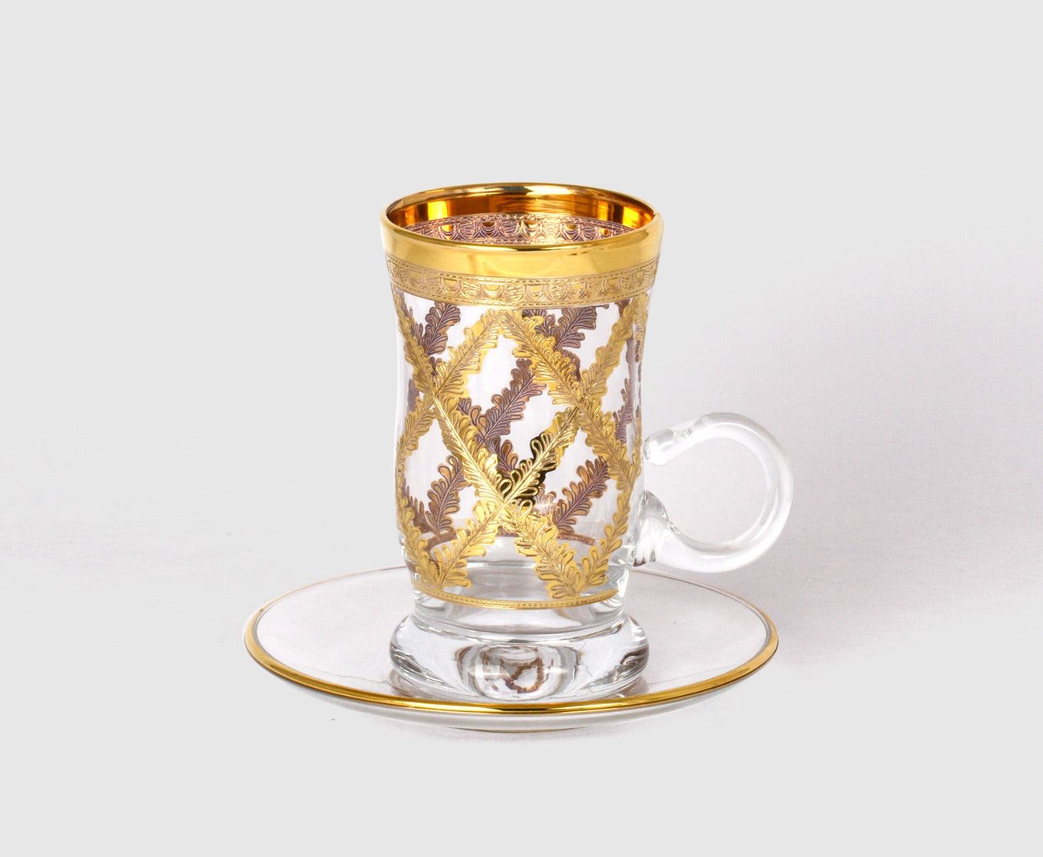 POLAND TEA CUP+SAUCER SET OF 6 PCS GOLD PLATED
