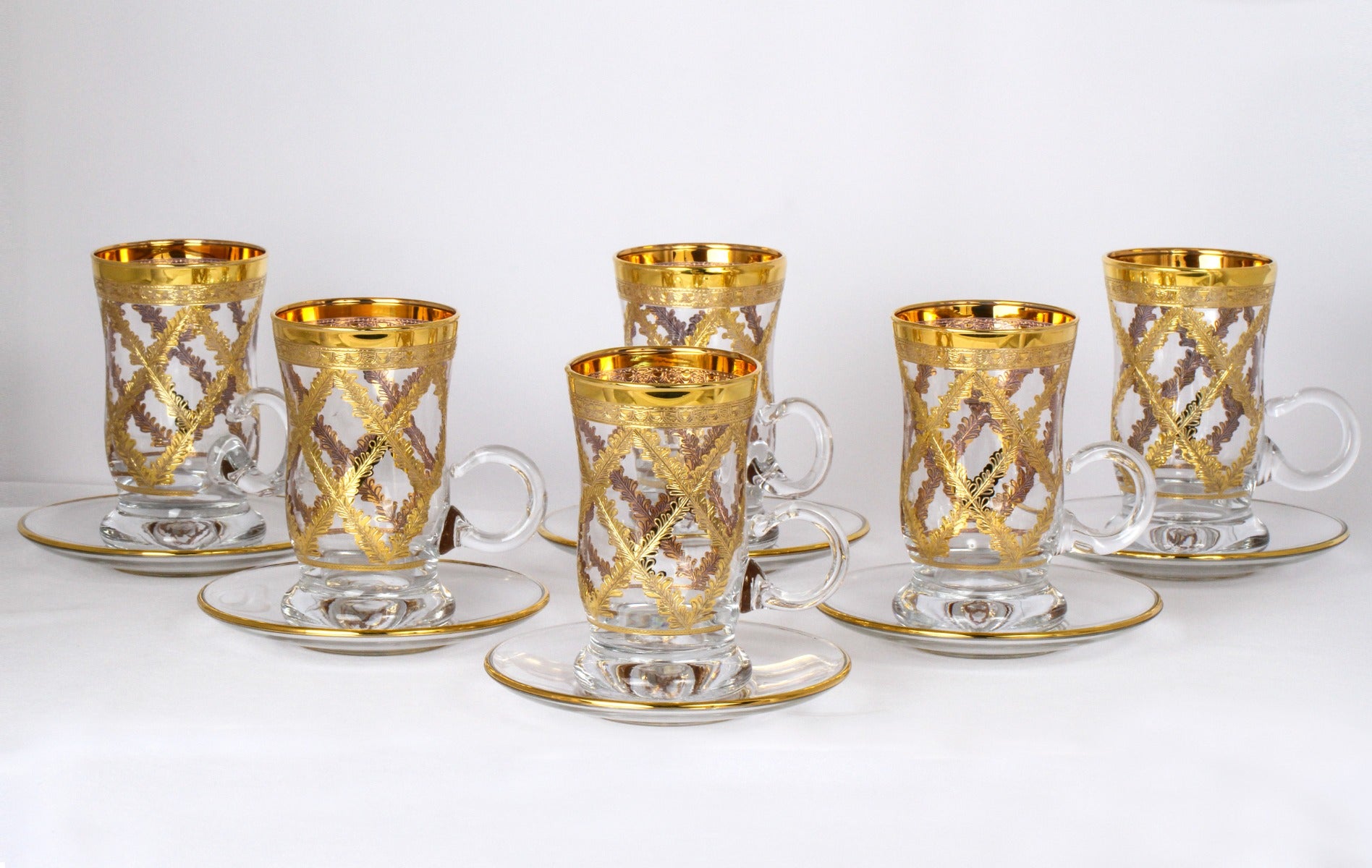 POLAND TEA CUP+SAUCER SET OF 6 PCS GOLD PLATED