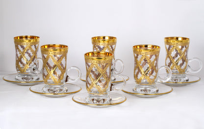 طقم كاسات شاى بولندى فاخر 6 حبات مطلى ذهبى