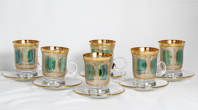 POLAND TEA CUP+SAUCER SET 6 PCS GREEN W GOLD