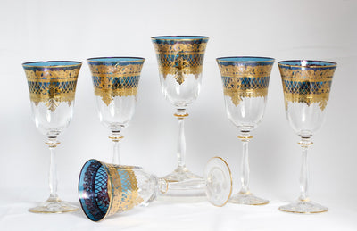 POLAND JUICE GOBLET SET 6 PCS BLUE W GOLD