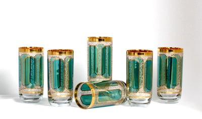 POLAND LONG DRINK SET 6 PCS GREEN W GOLD