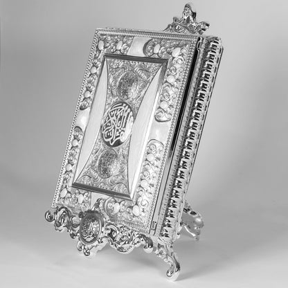 SET SILVER PLATED QURAN BOX W/HOLDER &amp; QOURAN BOOK MEDIUM