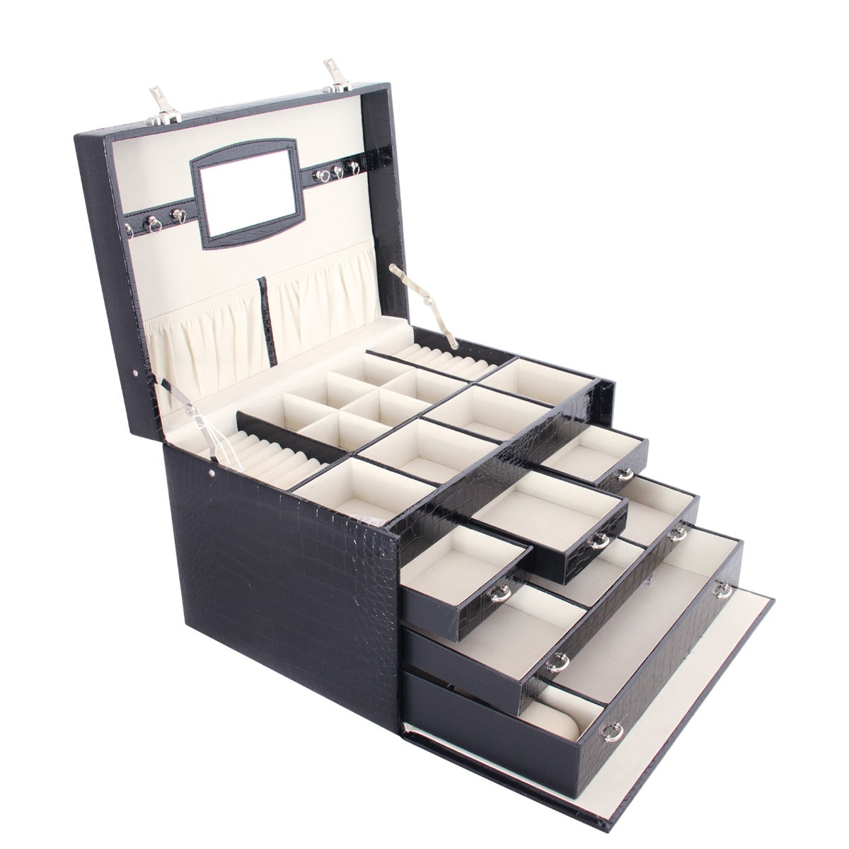 PRINTED CROCO LEATHET JEWE BOX BLACK