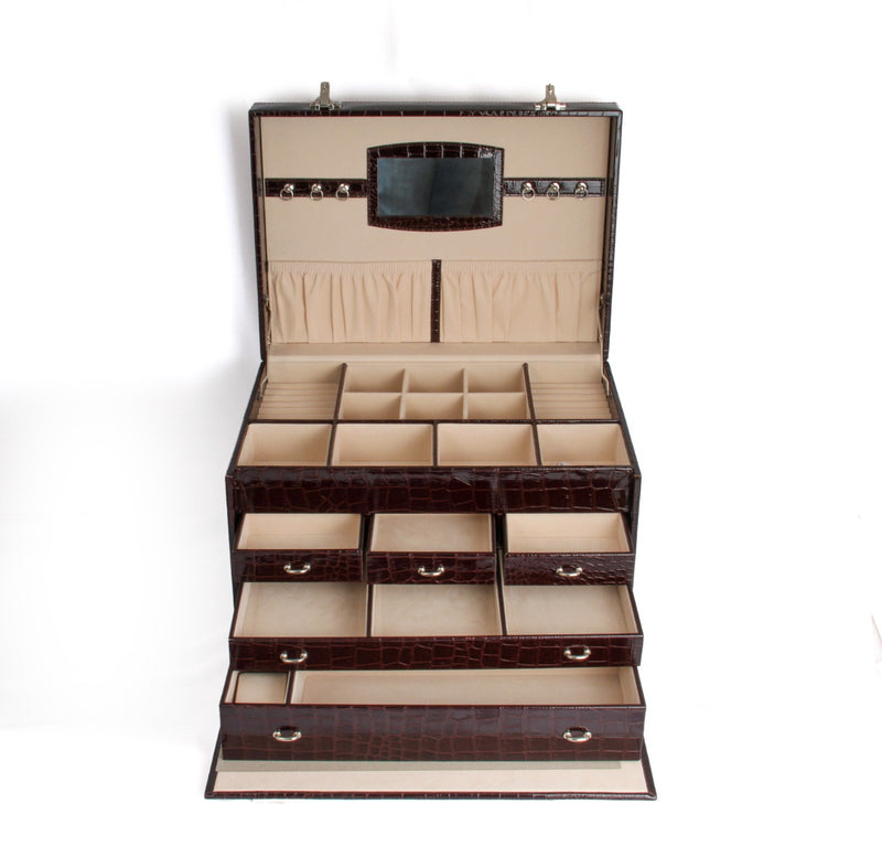 PRINTED CROCO LEATHET JEWE BOX BROWN