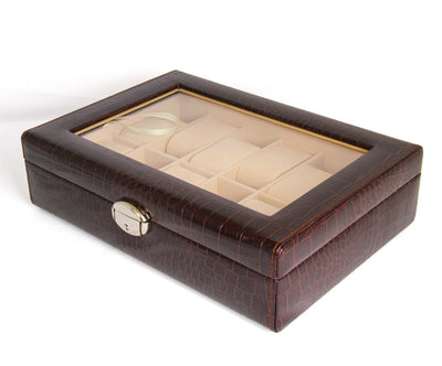 PRINTED CROCO LEATHER BROWN BOX FOR 12 WATCH
