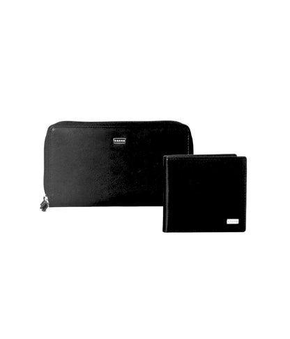 CROSS SET OF SLIM WALLET W/8 CARDS INSIDE &amp; CROSS LONG WALLET WITH ZIPPER BLACK COLOR