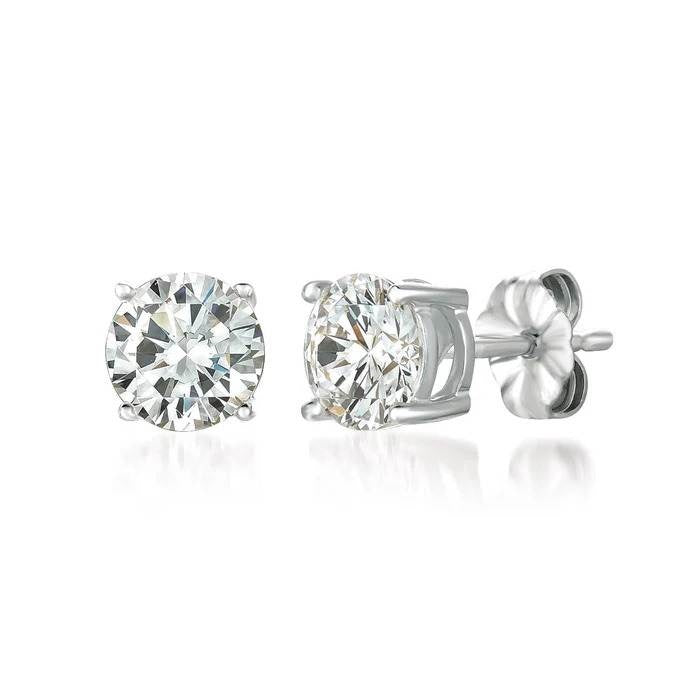 CRISLU 925 SILVER STUD EARRINGS FINISHED IN PURE PLATINUM 2.0 CARAT