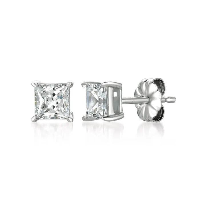 CRISLU 925 SILVER STUD EARRINGS FINISHED IN PURE PLATINUM 1.5 CARAT GAZZAZ