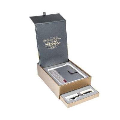 PARKER SONNET SET ROLLER BALL PEN + LEATHER NOTEBOOK