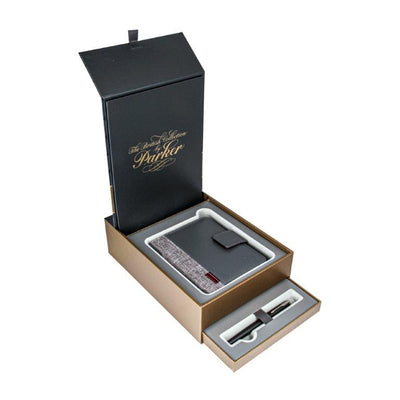 PARKER SONNET SET ROLLER BALL PEN + LEATHER NOTEBOOK