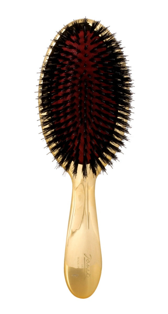 ITALY HAIR BRUSH GOLD WITH NATURAL HAIR &amp; PLASTIC TIPS - MEDIUM SIZE