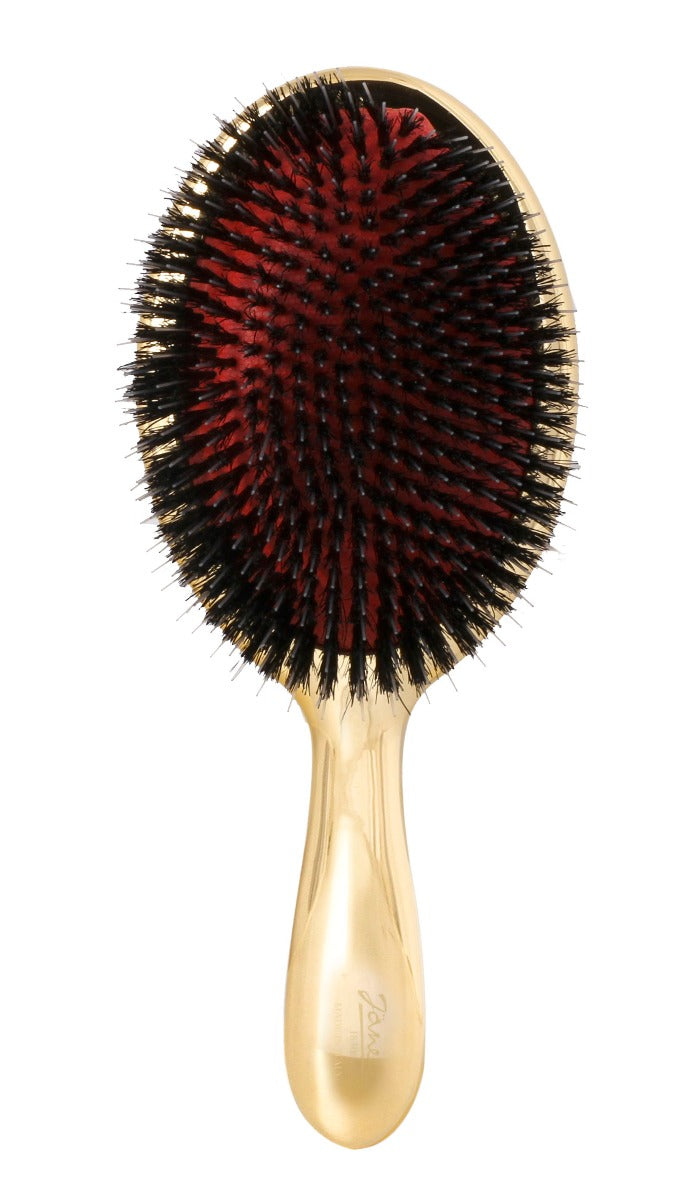JANEKE HAIR BRUSH CHROME WITH NATURAL HAIR & PLASTIC TIPS - LARGE SIZE