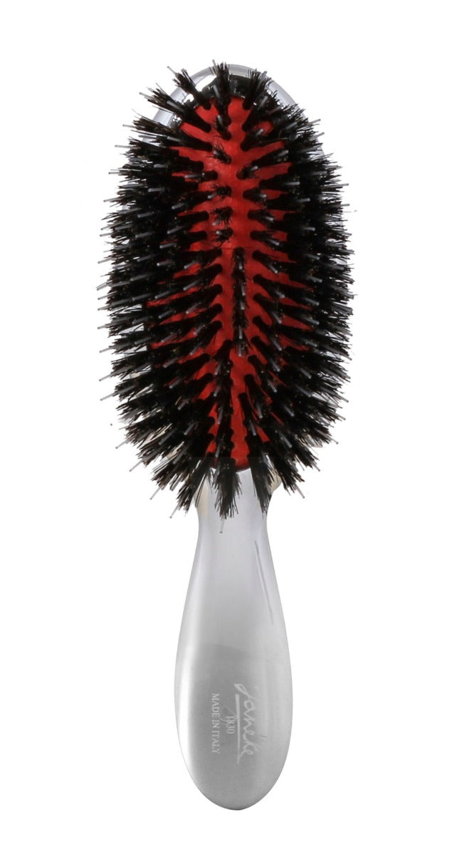 ITALY HAIR BRUSH CHROME NATURAL HAIR & PLASTIC TIPS - SMALL