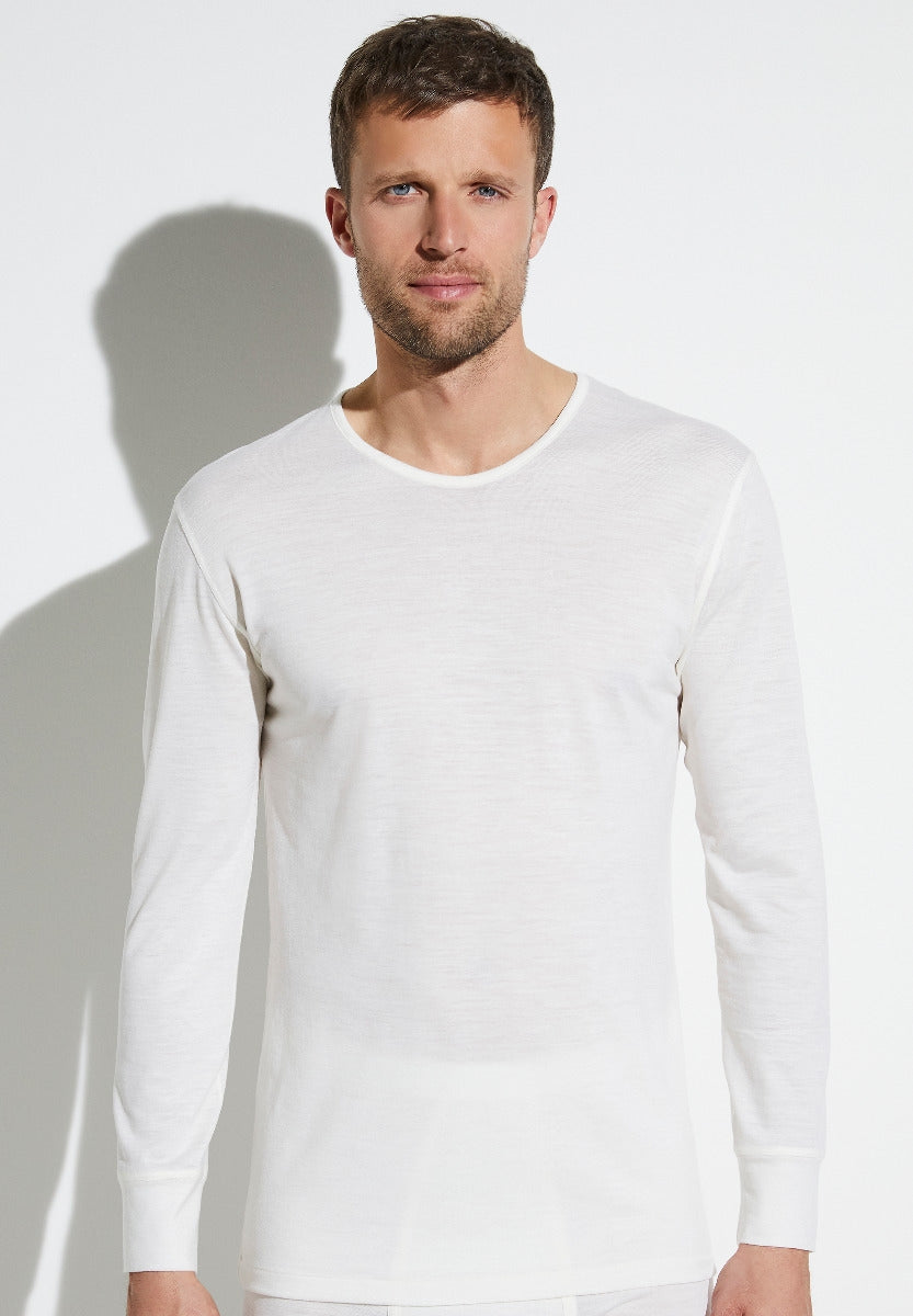 WOOL &amp; SILK T-SHIRT LONG SLEEVE - CHARCOAL SIZE S