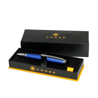 قلم كروس جاف ايدج ازرق و مشبك فضي