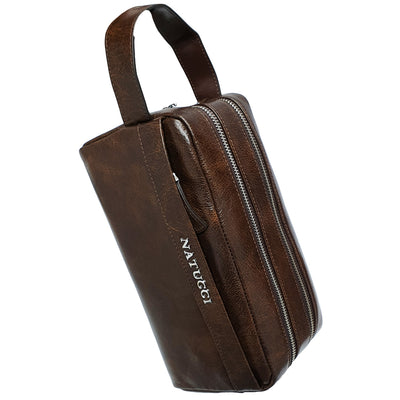 NATUCCI GENUINE LEATHER HAND POUCH DK BROWN