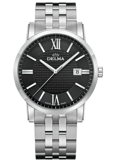 DELMA SWISS MADE MAN WATCH CORDOBA STAINLESS STEEL BLACK DIAL SAPHIRE CRYSTAL