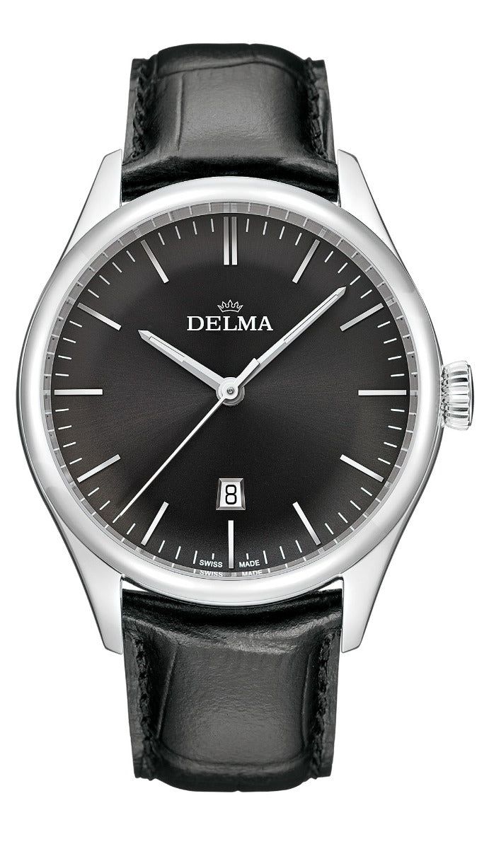 DELMA SWISS MADE MAN WATCH HERITAGE STAINLESS STEEL CASE BLACK DIAL SA GAZZAZ