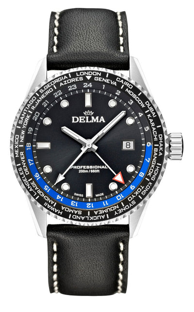 DELMA SWISS MADE MAN WATCH CAYMAN WORLDTIMER PROFESSIONAL