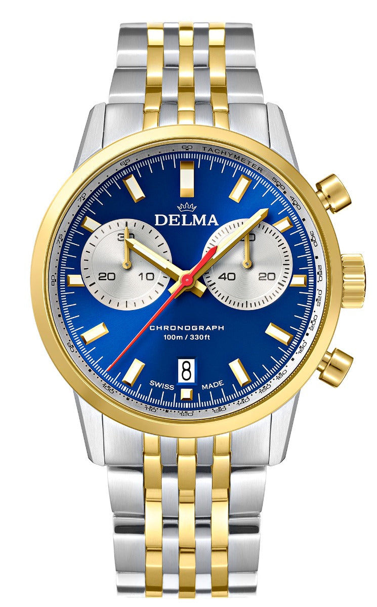 DELMA SWISS MADE MAN WATCH CONTINENTAL CHRONOGRAPH WITH TIME AND TACHYMETER BICOLOR STAINLESS STEEL