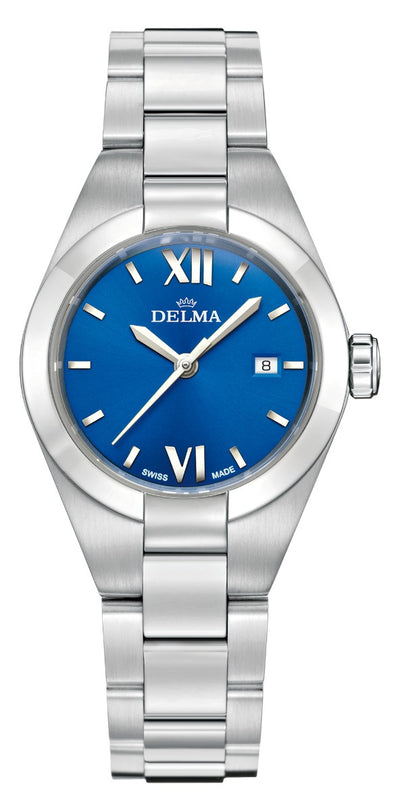 DELMA SWISS MADE LADIES WATCH RIMINI STAINLESS STEEL BLUE DIAL SAPHIRE CRYSTAL GLASS