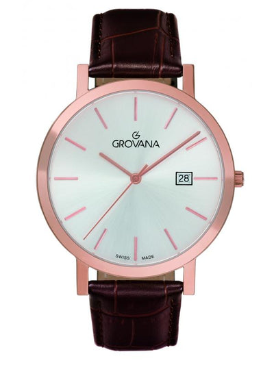 GROVANA SWISS MADE MAN WATCH STAINLESS STEEL WHITE DIAL SAPHIRE CRYSTAL