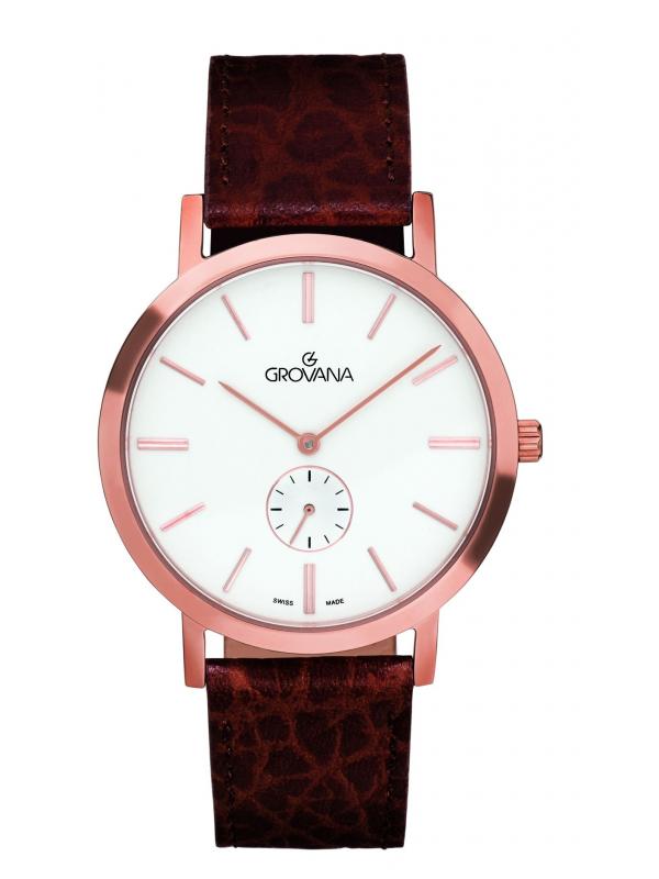 GROVANA SWISS MADE MAN WATCH STAINLESS STEEL GOLD CASE SILVER DIAL SAPHIRE CRYSTAL GLASS