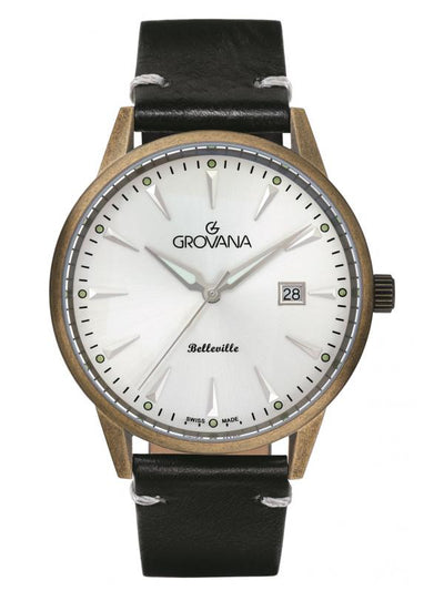 GROVANA SWISS MADE MAN WATCH STAINLESS STEEL VINTAGE CASE SAPHIRE CRYSTAL