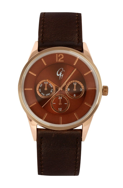 GG WATCH ROSE GOLD CASE BROWN DIAL JAPAN MOVEMENT WATER RESISTANT