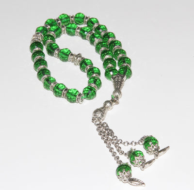 CRYSTAL ROSARY DARK GREEN COLOR WITH SIZE 8 MM