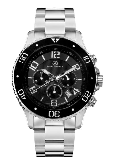 ALLAN MAURICE GENTS QTZ WATCH SS&BLACK B.