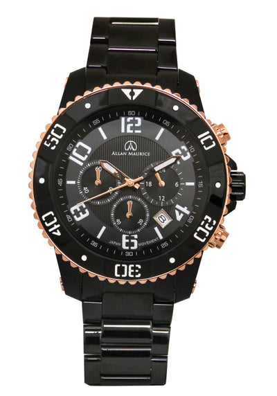 ALLAN MAURICE GENTS QTZ WATCH IP BLACK & ROSE