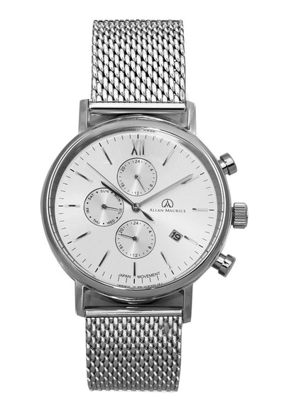 ALLAN MAURICE GENTS QTZ WATCH SS & WHITE D.