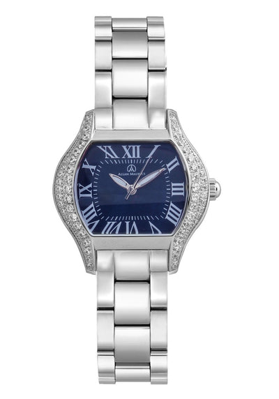 ALLAN MAURICE LADIES WATCH ALL STAINLESS STEEL WITH STONE CASE BLUE DIAL JAPANESE QUARTZ MOVEMENT WA