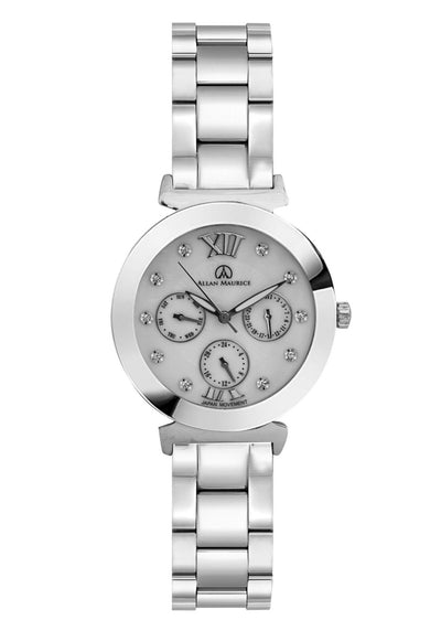 ALLAN MAURICE LADIES WATCH ALL STANLESS STEEL WHITE DIAL QUARTZ JAPANES MOVEMENTWATER RESISTANT 3ATM