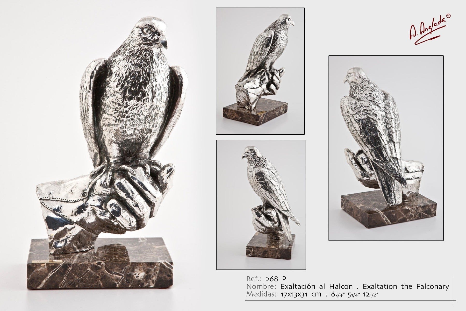 SPANISH SILVER FALCON HIGHT 31 CM W/MARBEL BASE