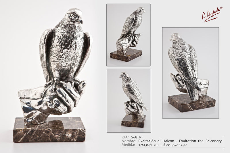 SPANISH SILVER FALCON HIGHT 31 CM W/MARBEL BASE