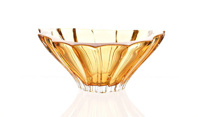 BOHEMIAN CRYSTAL GLASS BOWL WITH BASE 33 CM AMBER COL