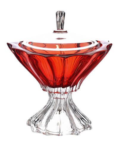 BOHEMIAN CRYSTAL GLASS FOOTED CANDY BOX 22CM RED