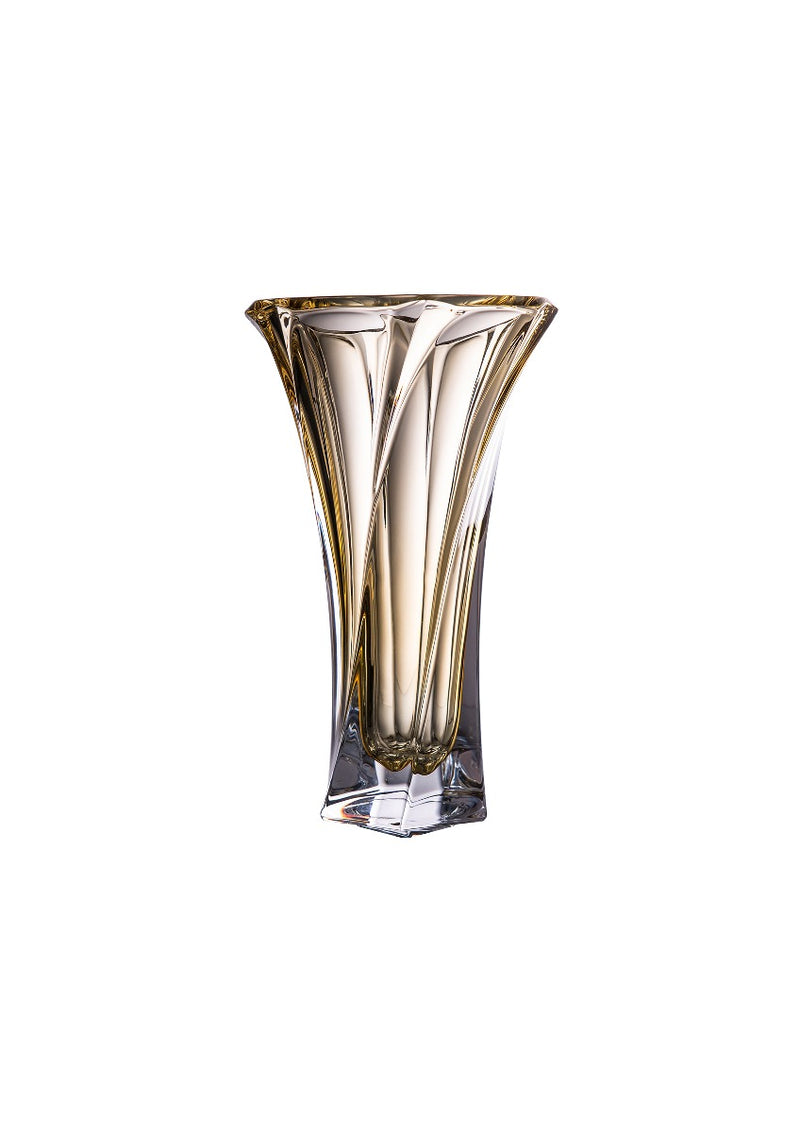 BOHEMIAN CRYSTAL VASE 32 CM AMBER COL